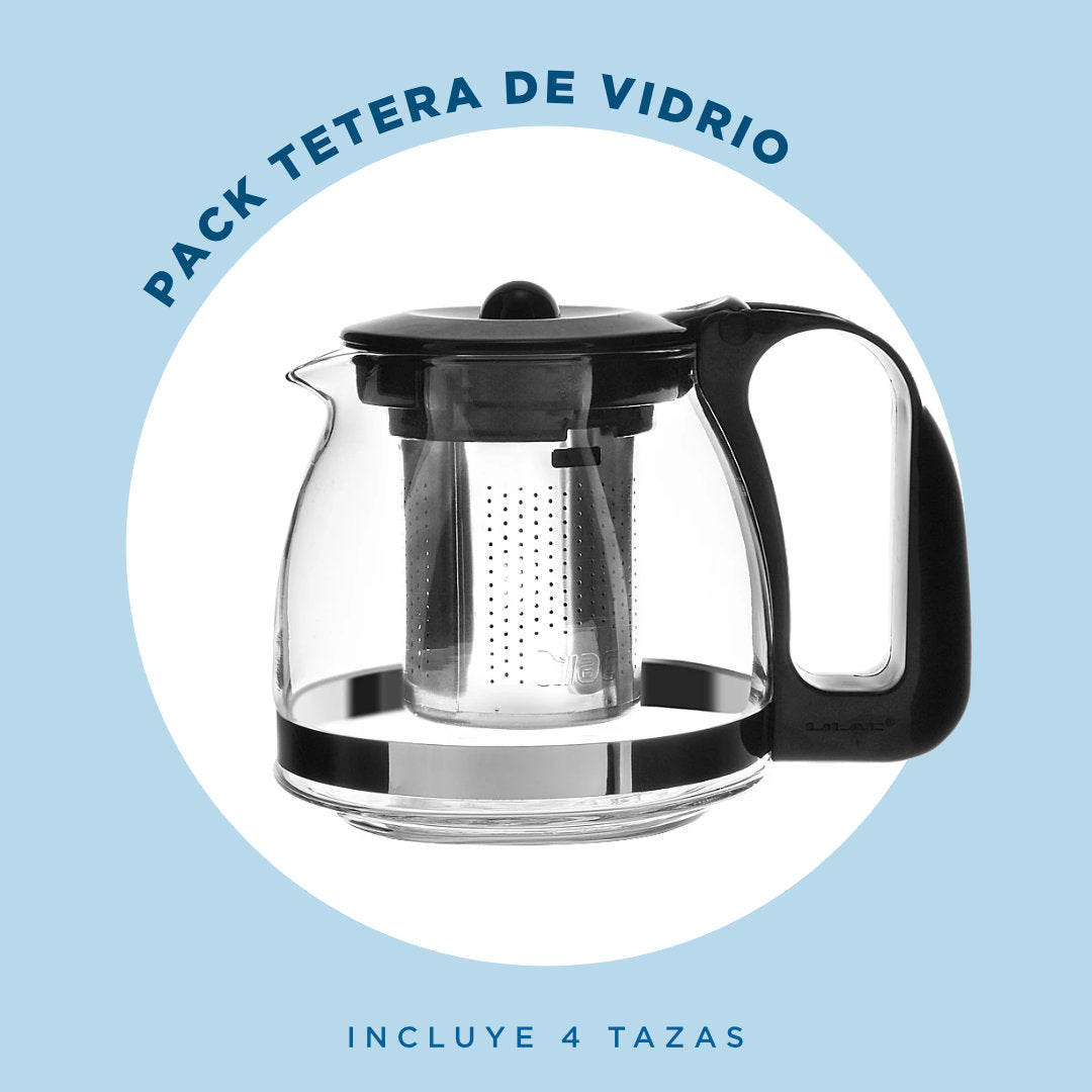 Tetera de vidrio con 4 tazas