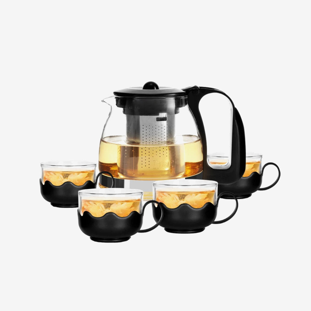 Tetera de vidrio con 4 tazas