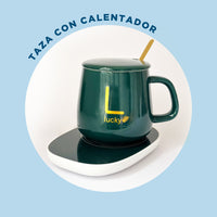 Taza Verde con Base Calentadora, Tapa y Cuchara