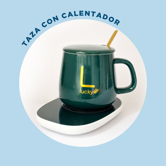 Taza Verde con Base Calentadora, Tapa y Cuchara
