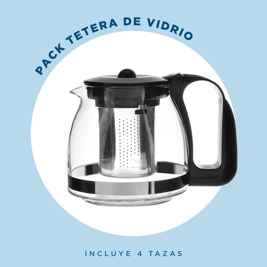 Tetera de vidrio con 4 tazas